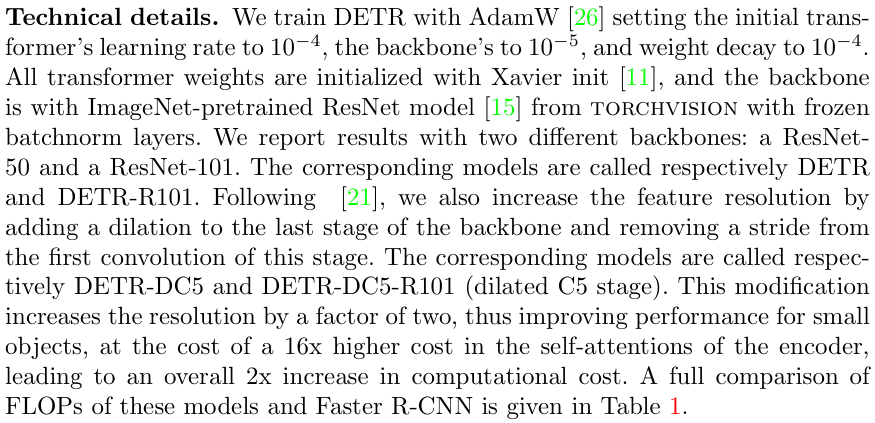 Original DETR paper excerpt related to convert all queries to pixels without NMS (PDF page 8).
