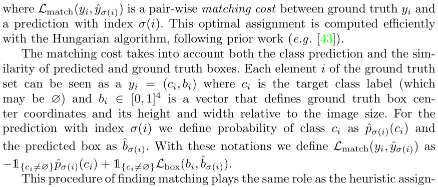 Original DETR paper excerpt related to supervise matched boxes and every query class (PDF page 5).
