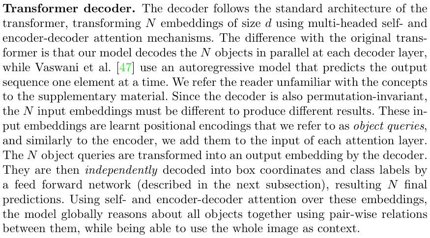 Original DETR paper excerpt related to start with zero content and learned query positions (PDF page 7).
