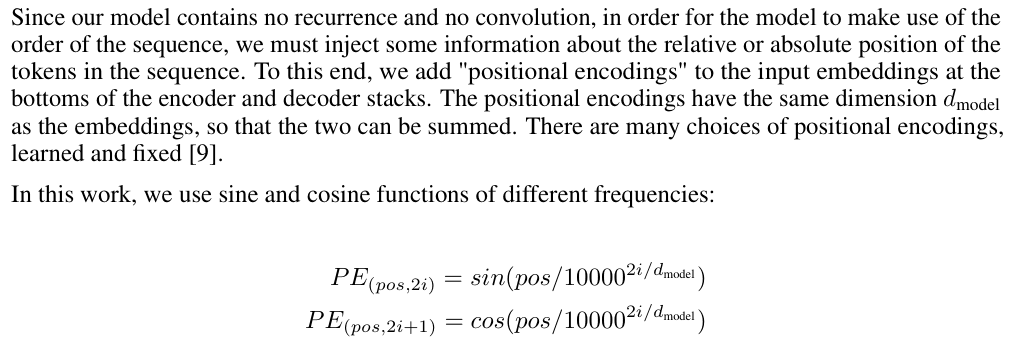 Original attention is all you need paper excerpt related to scale embeddings and add sinusoids (PDF page 6).