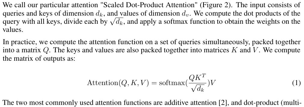 Original attention is all you need paper excerpt related to scale each head’s query–key products (PDF page 4).