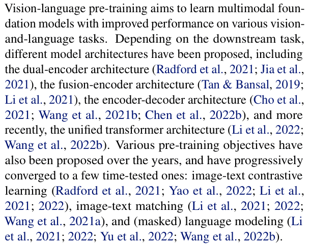 Original blip2 paper excerpt related to freeze the backbones, keep the connector trainable (PDF page 2).