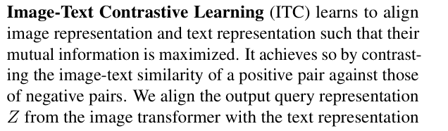 Original blip2 paper excerpt related to compare each text with the best matching query (PDF page 3).