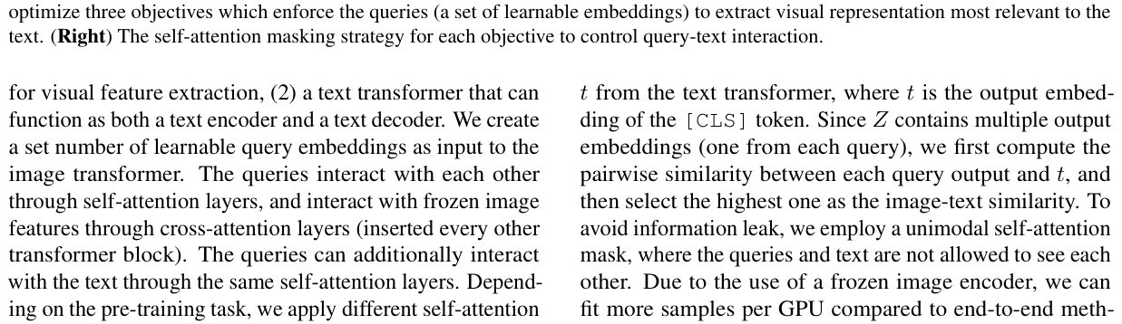 Original blip2 paper excerpt related to change visibility without changing attention weights (PDF page 3).