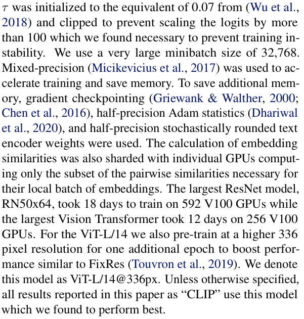 Original clip paper excerpt related to update encoders, projections and scale together (PDF page 5).