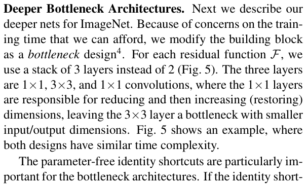 Original deep residual learning paper excerpt related to expand a bottleneck with the historical stride order (PDF page 6).