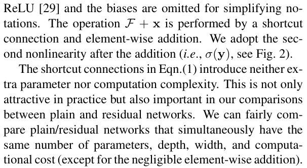 Original deep residual learning paper excerpt related to apply ReLU after addition and keep its gradient mask (PDF page 3).