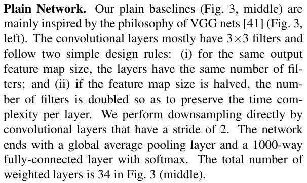 Original deep residual learning paper excerpt related to pool a reduced stack into class logits (PDF page 3).