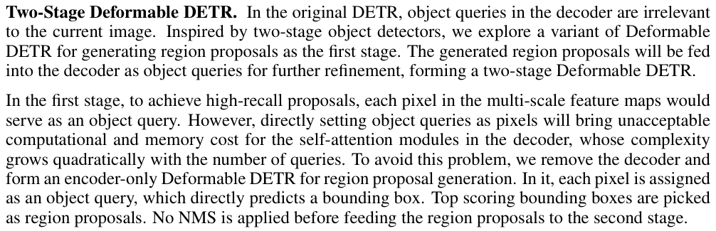 Original deformable detr paper excerpt related to rank encoder proposals before initializing the decoder (PDF page 7).