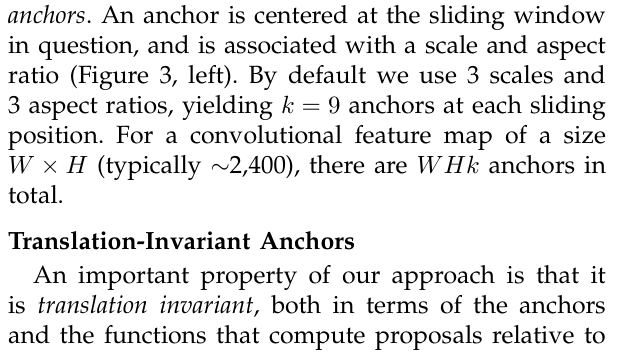 Original faster rcnn paper excerpt related to align every output channel with its reference anchor (PDF page 4).