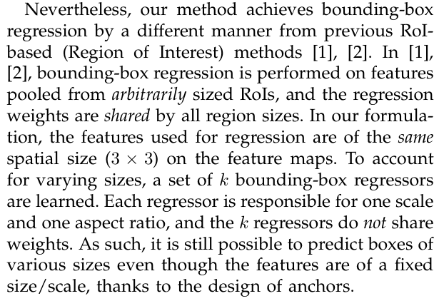 Original faster rcnn paper excerpt related to learn translations and relative changes in size (PDF page 5).