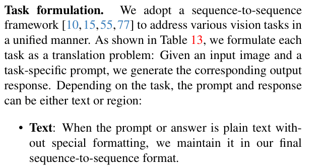 Original florence 2 paper excerpt related to serialize each annotation as label and four location tokens (PDF page 4).