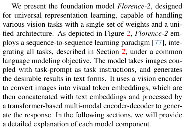 Original florence 2 paper excerpt related to dispatch the task before reading its output (PDF page 4).