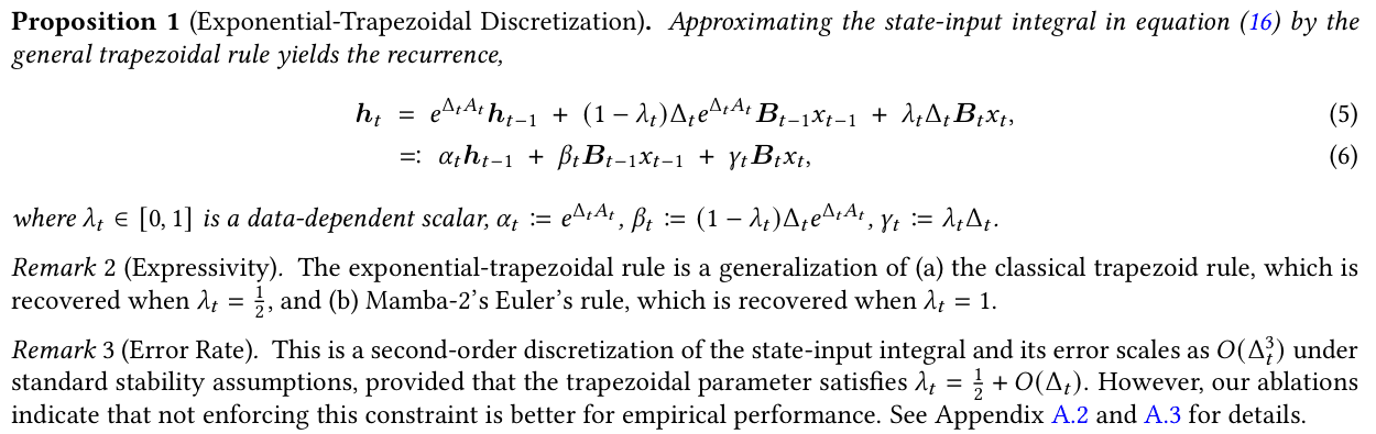 Original MAMBA3 paper: Two-endpoint recurrence and the qualification on second-order accuracy.