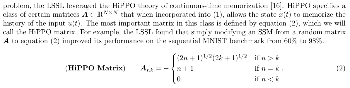 Original S4 paper: HiPPO LegS memory matrix.