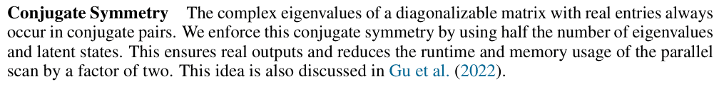 Original S5 paper: Conjugate-pair storage for real outputs; released-code doubling and feedthrough are explained separately.