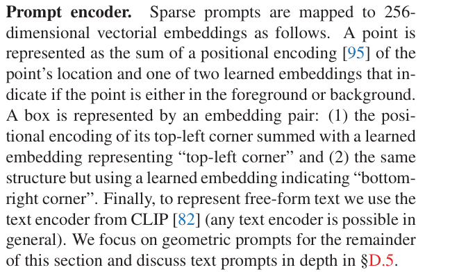 Original sam paper excerpt related to add point or corner identity to Fourier position features (PDF page 16).