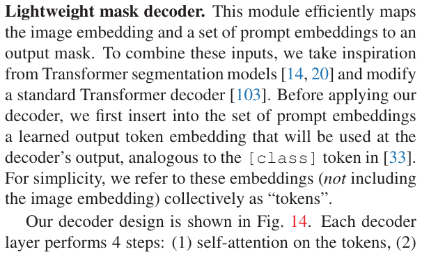 Original sam paper excerpt related to let tokens and image positions update each other (PDF page 16).