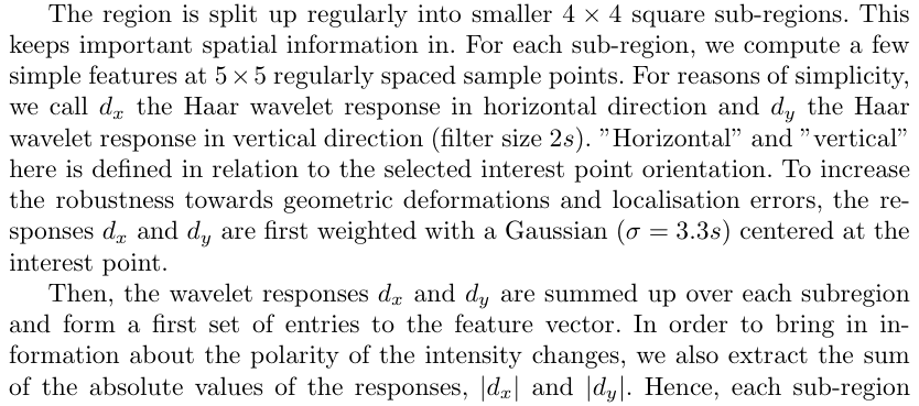 Original surf paper excerpt related to compute signed Haar wavelets (PDF page 7).