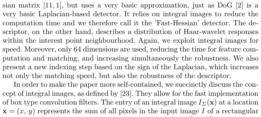 Original surf paper excerpt related to build the zero-padded integral image (PDF page 4).