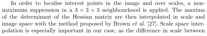Original surf paper excerpt related to keep strict space-and-scale maxima (PDF page 5).