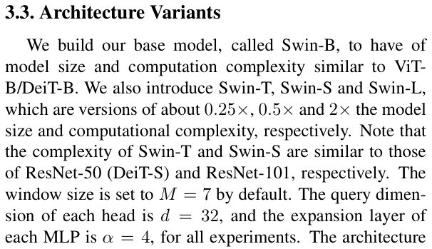 Original swin transformer paper excerpt related to build the hierarchy and classify its pooled features (PDF page 5).