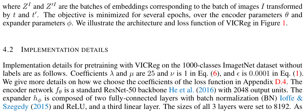 Original vicreg paper excerpt related to share the encoder and expander (PDF page 5).