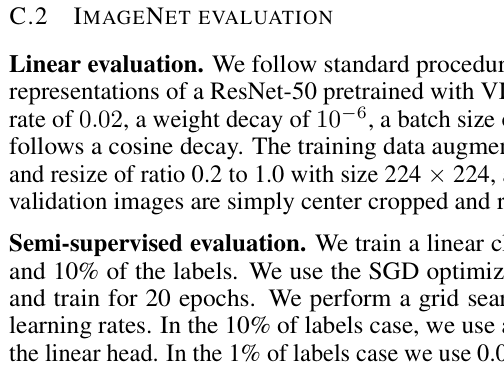 Original vicreg paper excerpt related to inspect the released frozen backbone (PDF page 16).