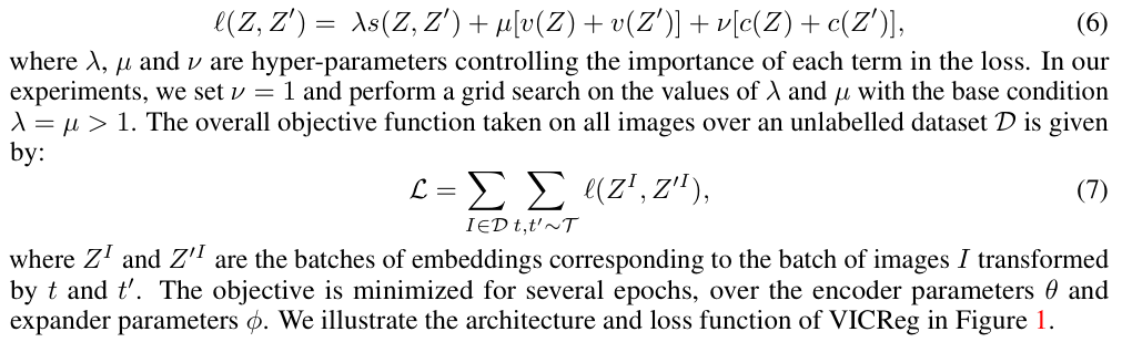 Original vicreg paper excerpt related to combine the released 25 / 25 / 1 terms (PDF page 5).