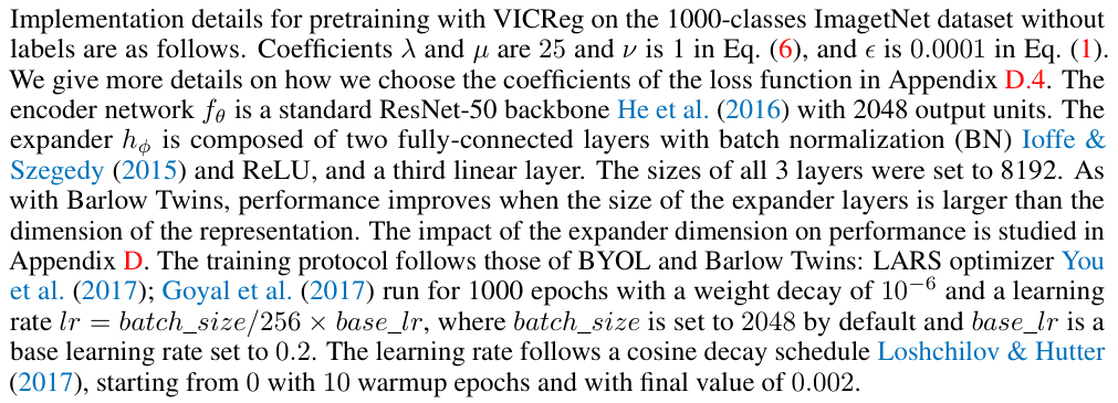 Original vicreg paper excerpt related to backpropagate through both views (PDF page 5).