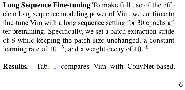 Original vision mamba paper excerpt related to make overlapping patches a separate model choice (PDF page 6).