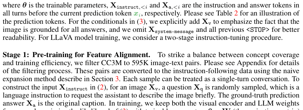 Original visual instruction tuning paper excerpt related to replace the image placeholder and rebuild sequence axes (PDF page 5).