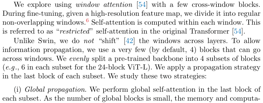 Original vit object detection paper excerpt related to pad and partition rectangular windows (PDF page 6).