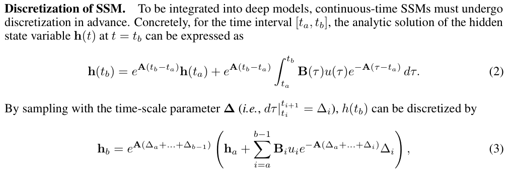 Original vmamba paper excerpt related to retain previous state, write new information, read an output (PDF page 3).