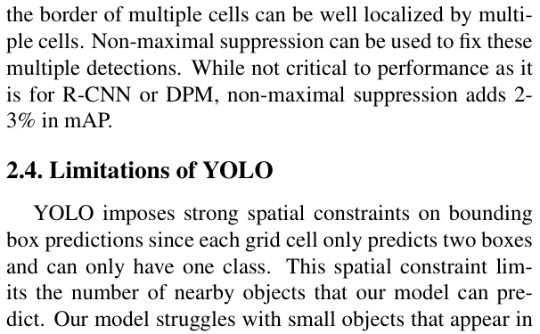 Original yolo paper excerpt related to suppress overlaps separately for each class (PDF page 4).